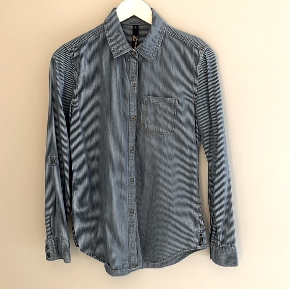 Seven7 Denim Striped‎ Button Up Shirt Size Small - Picture 1 of 15
